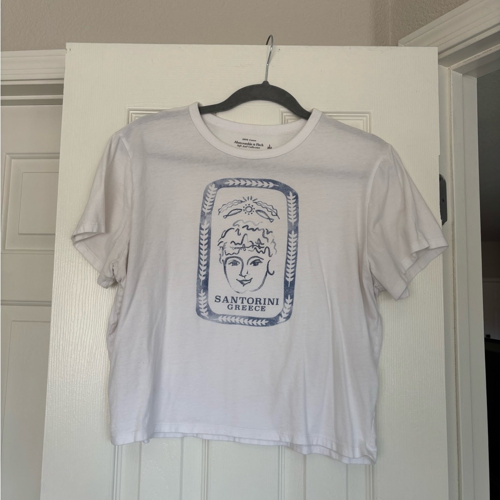 Abercrombie & Fitch White Boxy Tee with Santorini Graphic
